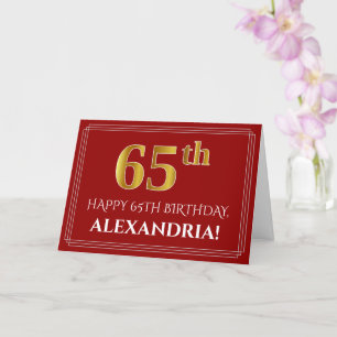 Cartão Elegante Faux Dourado Olha "65º" Aniversário, Nome