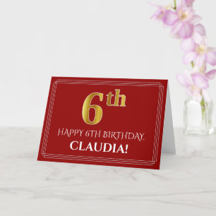 Cartão Elegante Faux Dourado Olha "6" Aniversário, Nome (