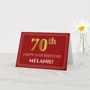 Cartão Elegante Faux Dourado Olha "70" Aniversário, Nome