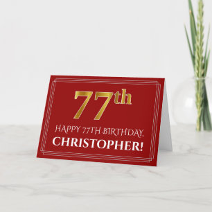 Cartão Elegante Faux Dourado Olha "77º" Aniversário, Nome