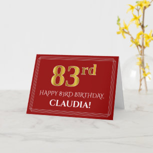 Cartão Elegante Faux Dourado Olha "83º" Aniversário, Nome