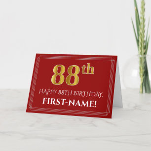 Cartão Elegante Faux Dourado Olha "88º" Aniversário, Nome