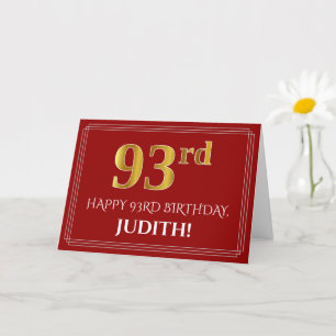 Cartão Elegante Faux Dourado Olha "93º" Aniversário, No