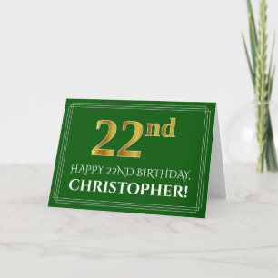 Cartão Elegante Faux Dourado Olhe 22º Aniversário, Nome