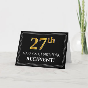 Cartão Elegante Faux Dourado Olhe "27th" Aniversário + N