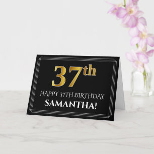 Cartão Elegante Faux Dourado visual "37th" Aniversário +