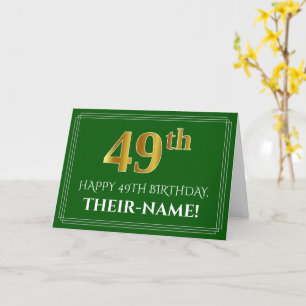 Cartão Elegante Faux Dourado visual 49º Aniversário, No