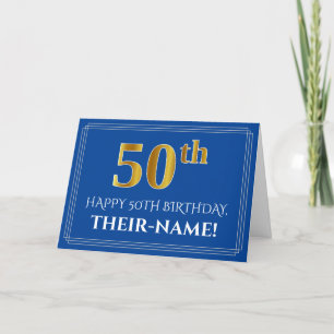 Cartão Elegante Faux Dourado visual 50º aniversário, nome