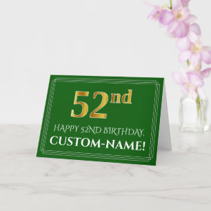 Cartão Elegante Faux Dourado visual 52º Aniversário, No
