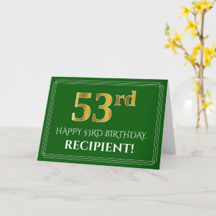 Cartão Elegante Faux Dourado visual 53º Aniversário, Nome