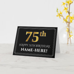Cartão Elegante Faux Dourado visual "75th" Aniversário +