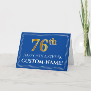 Cartão Elegante Faux Dourado visual 76º aniversário, nome