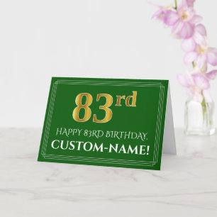 Cartão Elegante Faux Dourado visual 83º Aniversário, No
