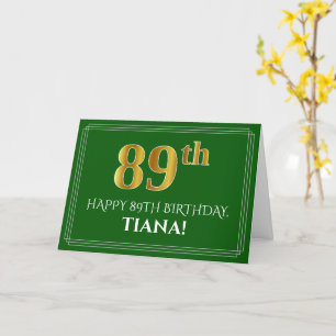 Cartão Elegante Faux Dourado visual 89º Aniversário, No