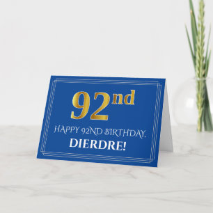 Cartão Elegante Faux Dourado visual 92º Aniversário, No