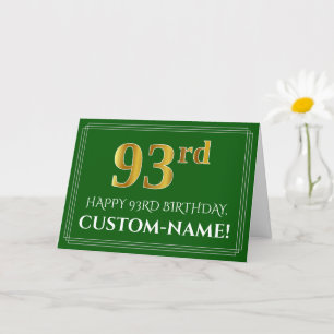 Cartão Elegante Faux Dourado visual 93º Aniversário, No