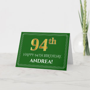 Cartão Elegante Faux Dourado visual 94º Aniversário, No