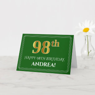 Cartão Elegante Faux Dourado visual 98º Aniversário, No