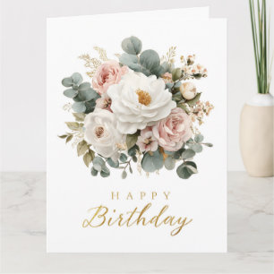 Cartão Elegante "Feliz Aniversário" Floral