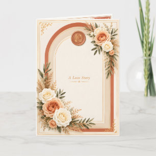 Cartão Elegante Floral de Terracota Um Casamento de Amor 