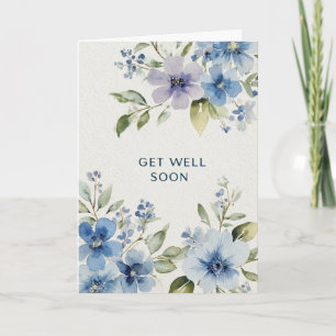 Cartão Elegante Floral em Aquarela Azul Desejando Melhora