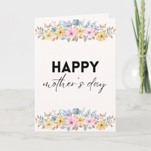 Cartão Elegante Floral em Aquarela Feliz Dia das Mães