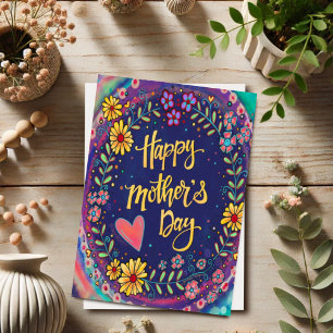 Cartão Elegante Floral Feliz Dia das Mães  Inspirividade