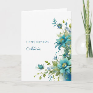 Cartão Elegante Floral Personalizado Aniversário