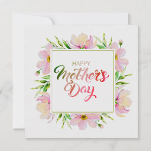 Cartão Elegante Floral Rosa em Aquarela para o Dia das Mã
