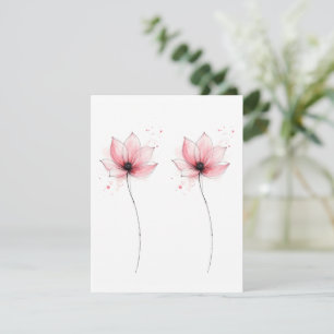 Cartão Elegante Floral Rosa Minimalista em Aquarela em Br