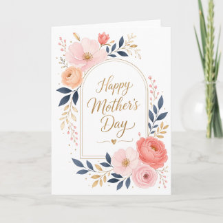 Cartão Elegante Floral Rosa Suave Feliz Dia das Mães