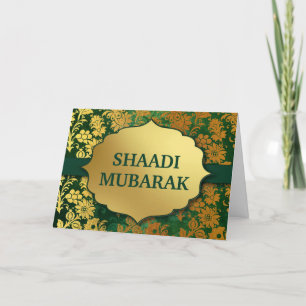 Cartão Elegante Floral Verde e Dourado Shaadi Mubarak