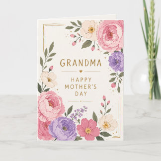 Cartão Elegante Floral Vovó Rosa Roxo Dia das Mães