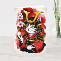 Elegante Gato Samurai Cerejeira para aniversário, 