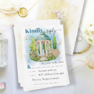 Cartão Elegante Gazebo   Flores pombas Casamento de Verão
