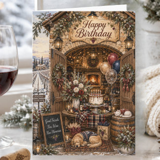 Cartão Elegante História de Inverno Vinícola Feliz Aniver
