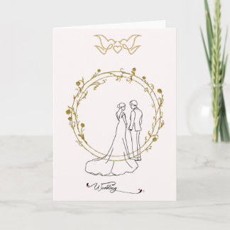 Cartão Elegante Hochzeitskarte mit Brautpaar & Goldkranz 