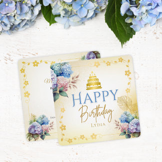 Cartão Elegante Hydrangea Chapéu de Aniversário Personali