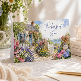 Cartão Elegante Jardim de Cottage em Aquarela Pensando em
