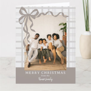 Cartão Elegante Laço e Xadrez Personalizado Foto Natal