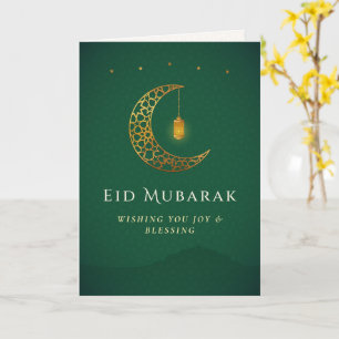 Cartão Elegante Lua Crescente de Ouro Cumprimentos de Eid