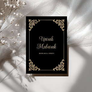 Cartão Elegante Moldura Vintage Preto Cumprimentos Umrah 