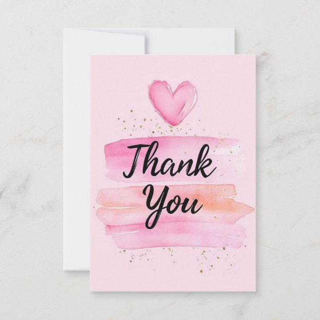 Cartão Elegante Obrigado Mensagem com Watercolor Heart (Frente)