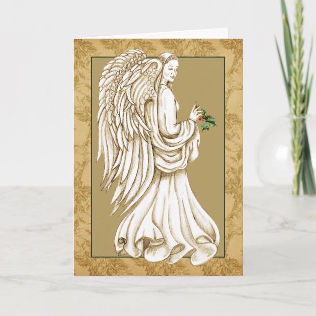 Cartão Elegante Ouro Religioso Anjo de Natal (Frente)