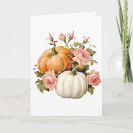 Cartão Elegante Outono Abóbora & Rosa Floral Saudação de