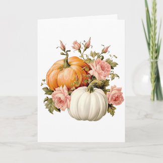 Cartão Elegante Outono Abóbora & Rosa Floral Saudação de