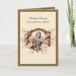 Cartão Elegante Padre Católico Ouro Virgem Maria