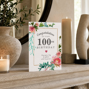Cartão Elegante Peônia Floral Rosa Aniversário de 100 ano