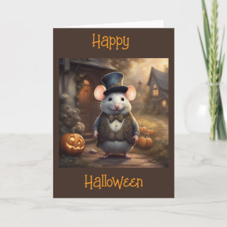 Cartão Elegante pequeno rato e Jac-o-lanterns no Hallowee