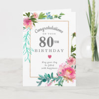 Elegante Pink Peony Floral 80 Birthday